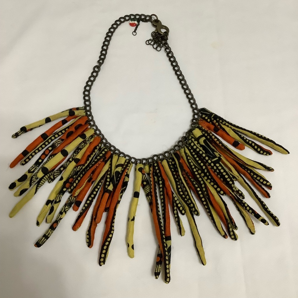 ERA by Archive Agency African Hand Stitched Fabric and Brass Necklace